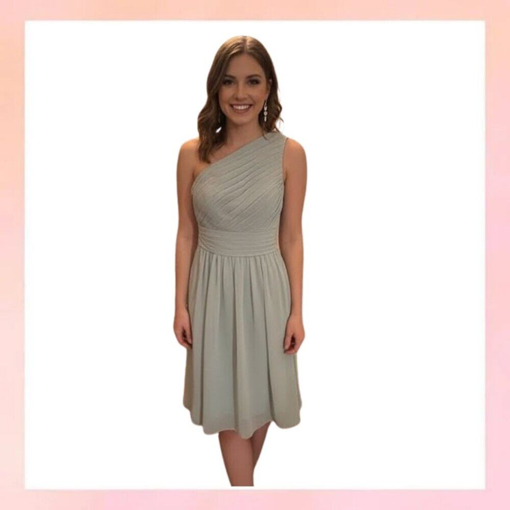Azazie Sage Green One Shoulder Pleated Chiffon Mini Dress - Size A4